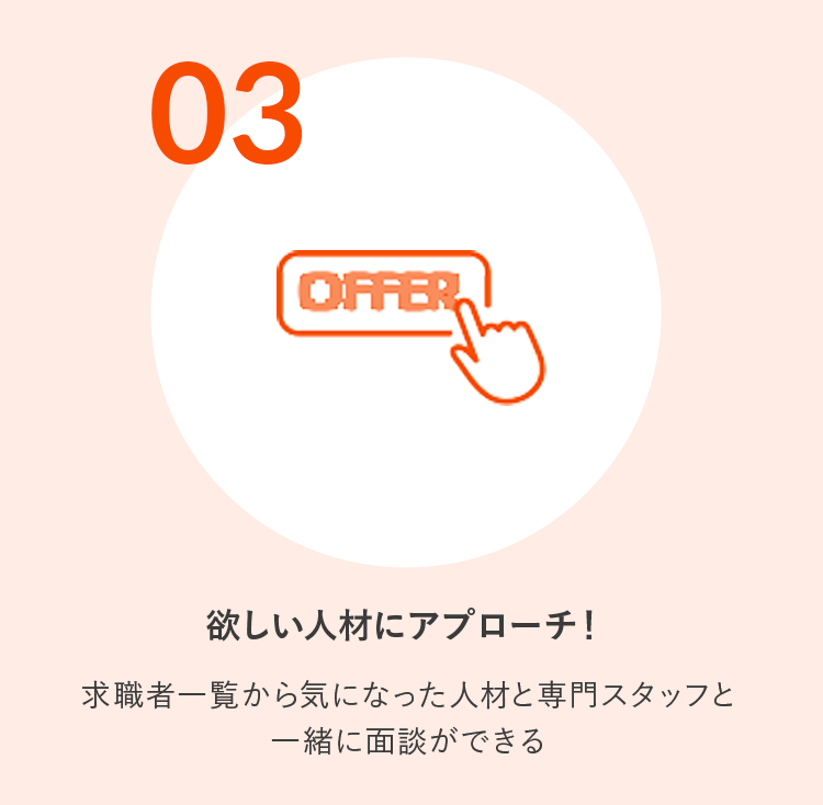 3.欲しい人材にアプローチ!求職者一覧から気になった人材と専門スタッフと一緒に面談ができる